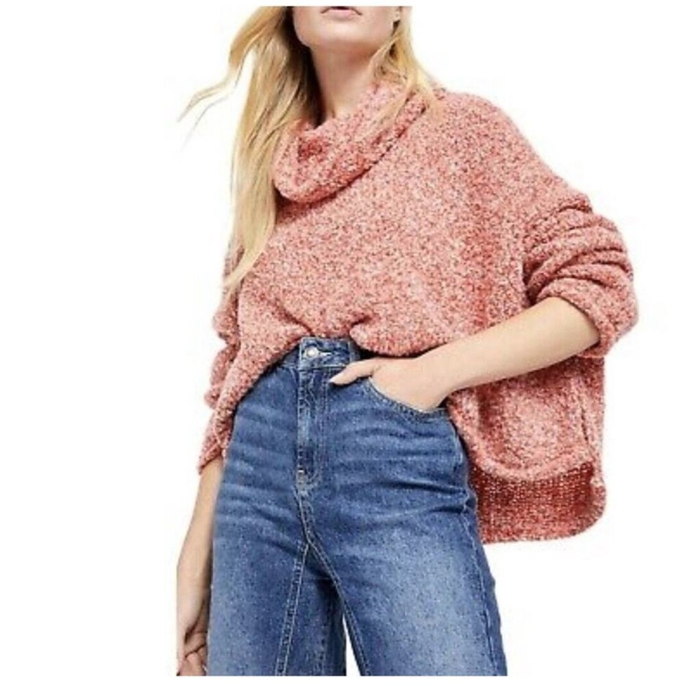 Free People BFF Pink Red Cowl Neck Sweater Sz. XS